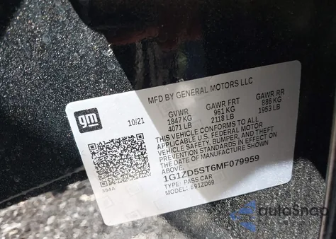 2021 Chevrolet Malibu Fwd Lt z USA, uszkodzony, nr VIN 1G1ZD5ST6MF079959